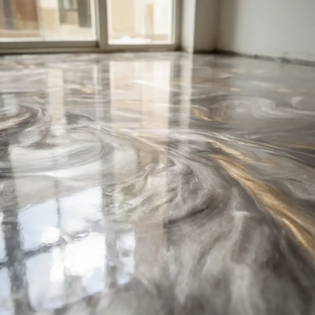 a gray metallic epoxy floor